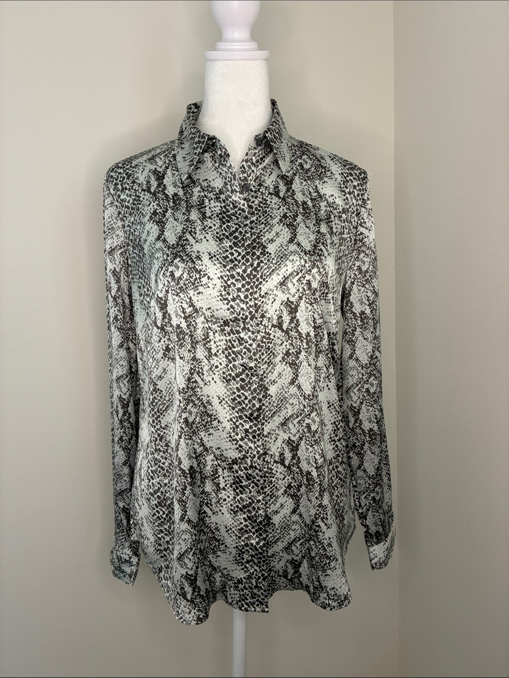 Talbots Gray and White Animal Print Blouse XS